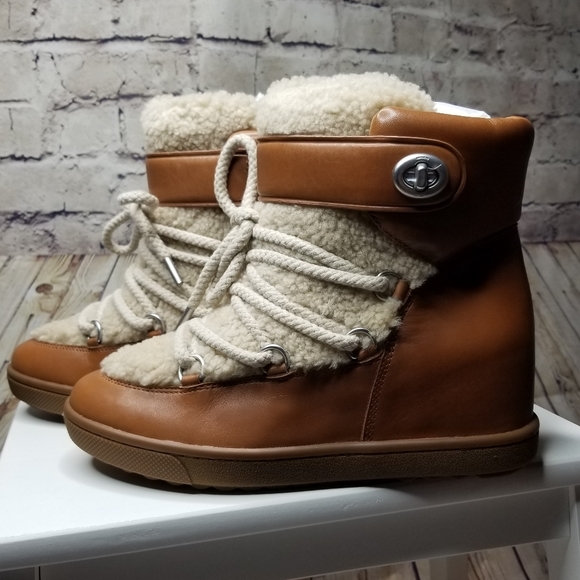 Coach Monroe Leather/Shearling Saddle Boots - Picture 1 of 8
